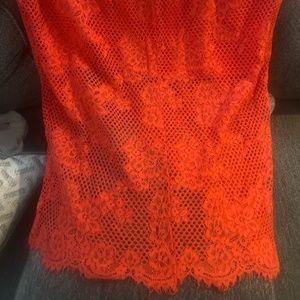 Spaghetti strapped coral lace with split dress
